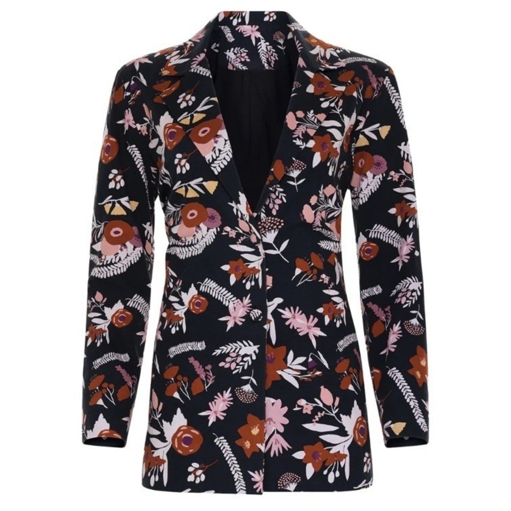 $425 Carolina K Womens Black Oversized Floral Print Blazer Coat Jacket Size M